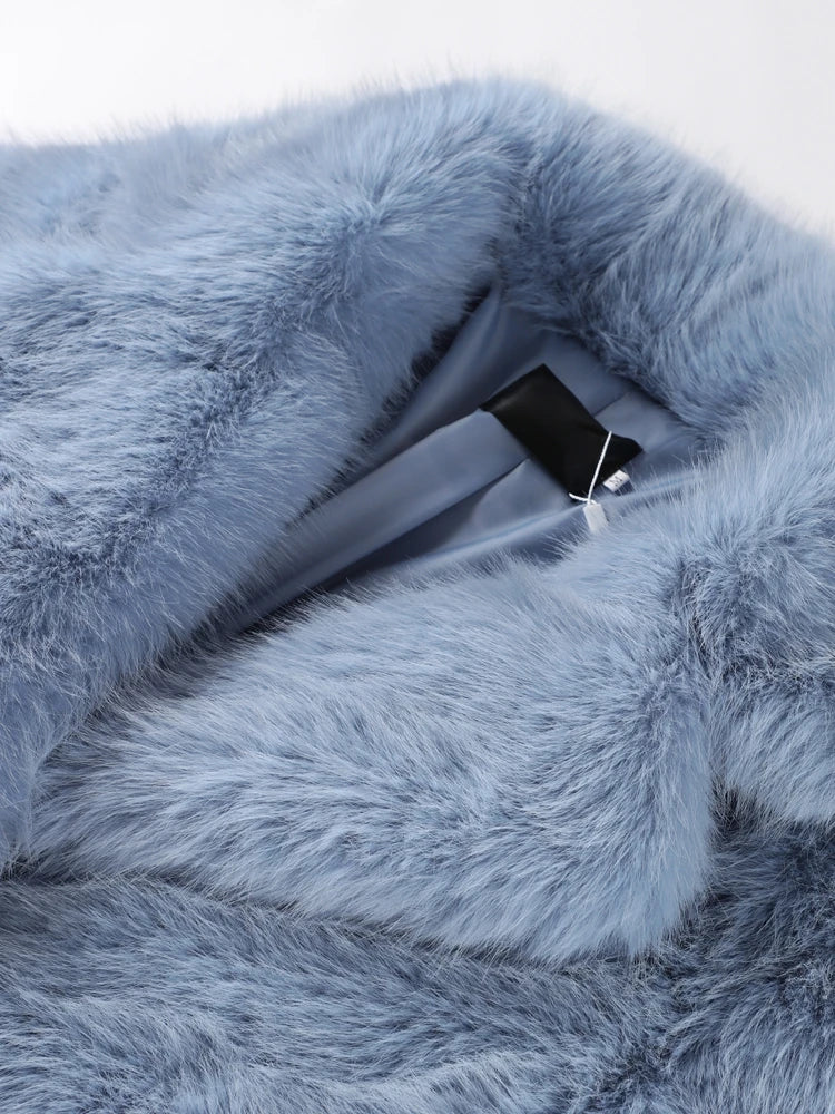 Luxury Faux Fur Women's Coat Turn down Collar Long Sleeve Button Pocket Soft Overcoat Thick Warm Winter Outerwear for Ladies-belleandkai.com