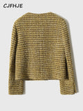 CJFHJE Women's Gold Short Woolen Coat  Autumn Winter New Korean Fashion Tweed Coat Elegant Retro Female OL Outwear Wool Jacket-belleandkai.com