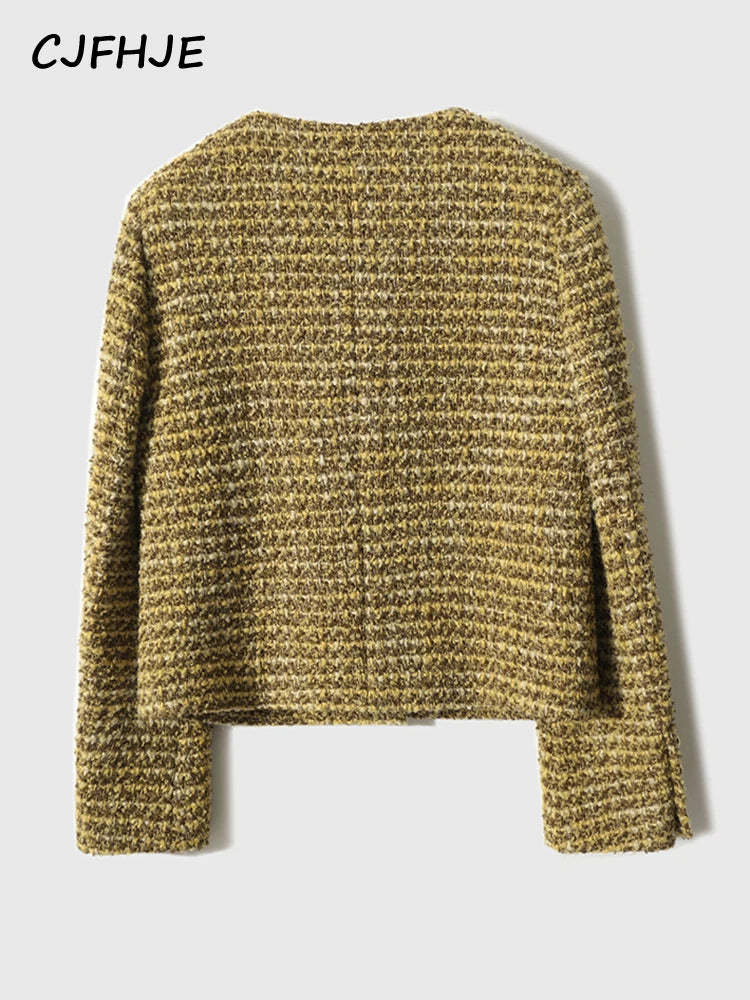 CJFHJE Women's Gold Short Woolen Coat  Autumn Winter New Korean Fashion Tweed Coat Elegant Retro Female OL Outwear Wool Jacket-belleandkai.com
