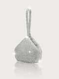 Elegant and luxurious rhinestone-encrusted evening bag and clutch, paired with a four-piece necklace, earrings and bracelet.-belleandkai.com