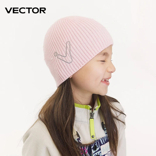 VECTOR Children's Embroidered Ski Knitted Hat Solid Color for Warmth, Warmth, Comfort, and Skin Friendly Trend Versatile-belleandkai.com
