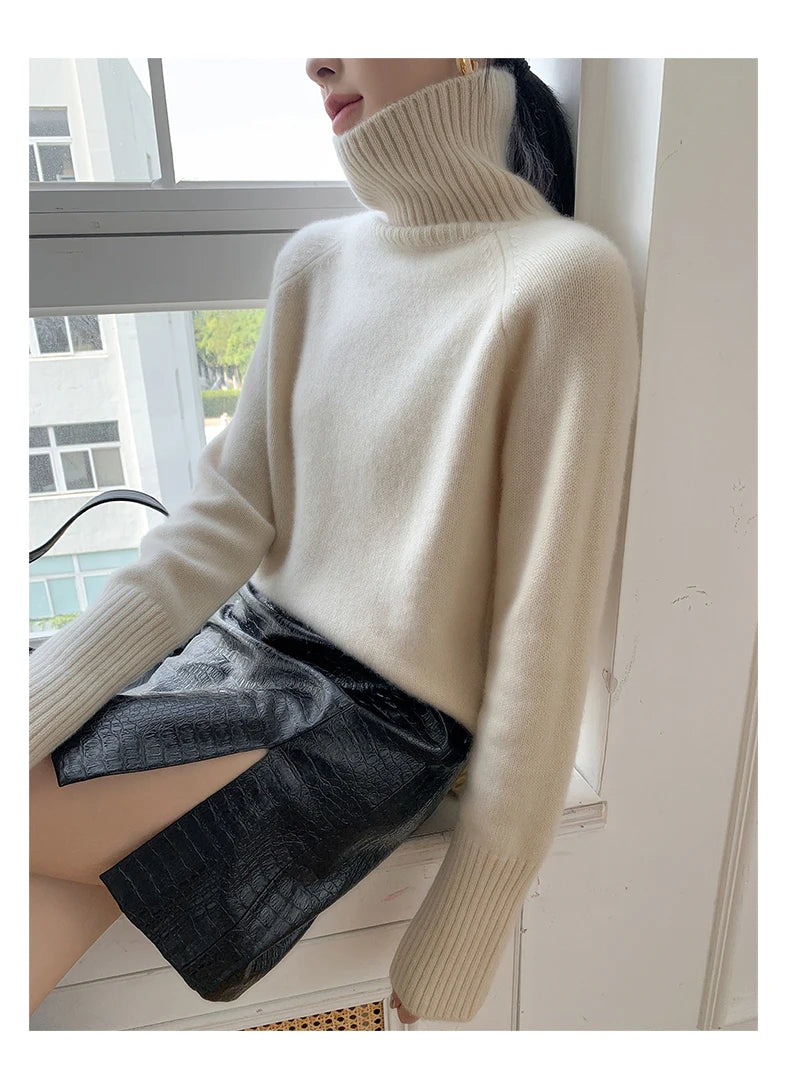 Women's Turtleneck Cashmere Sweater Loose Thickened Pullover Korean Style Lazy Wind Heavy for Autumn Winter-belleandkai.com