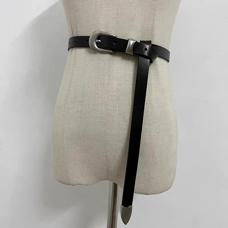 Momoluna Women Buckled Leather Belt Black 2 Cm Belt-belleandkai.com