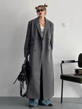 Lautaro Spring Autumn Long Grey Black Trench Coat for Women Double Breasted Loose Casual Korean Fashion Clothing Blazer 2023-belleandkai.com