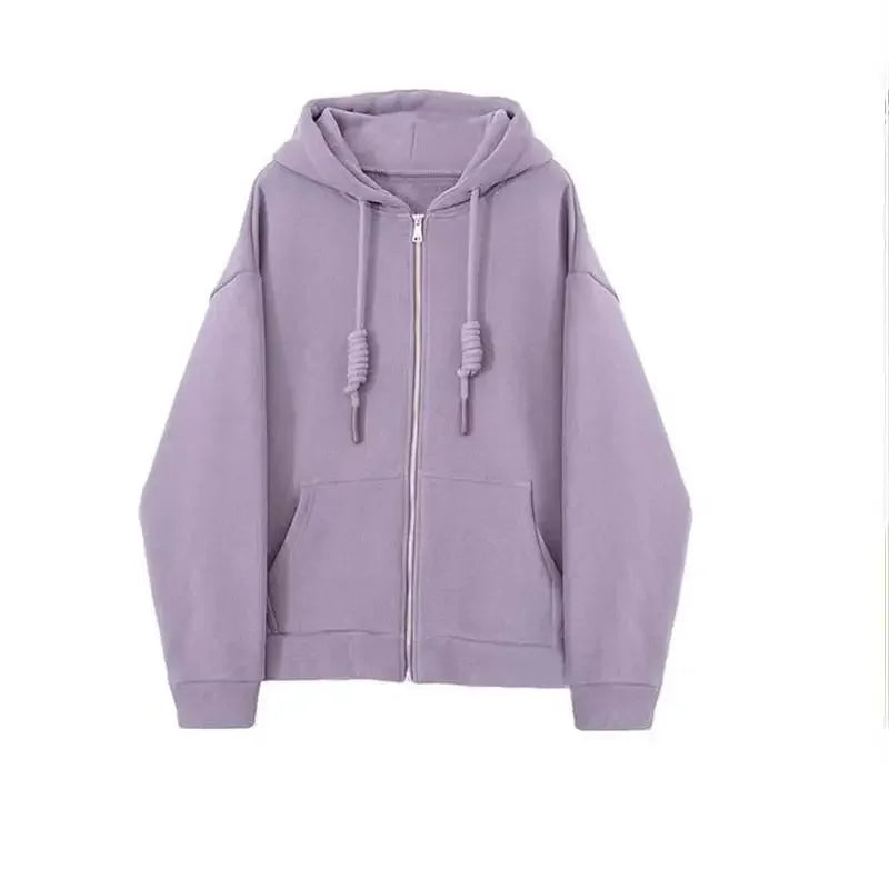 Loose Zipper Hoodie Women's Spring Autumn Thin Style Student Casual Wear Purple Sweatshirt Korean Lazy Fashion Versatile Outerwe-belleandkai.com