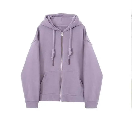 Loose Zipper Hoodie Women's Spring Autumn Thin Style Student Casual Wear Purple Sweatshirt Korean Lazy Fashion Versatile Outerwe-belleandkai.com