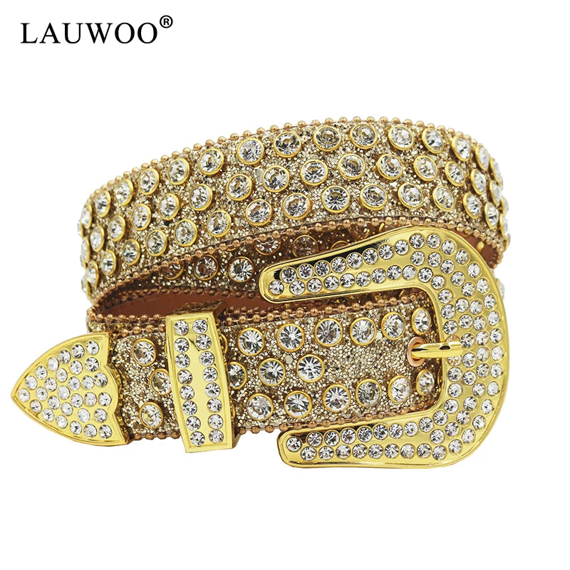 Skull Rhinestone Belts For Women Men Y2K Leather Strap Crystal Studded Western Cowgirl Cowboy Diamond Bling Bling Belt-belleandkai.com