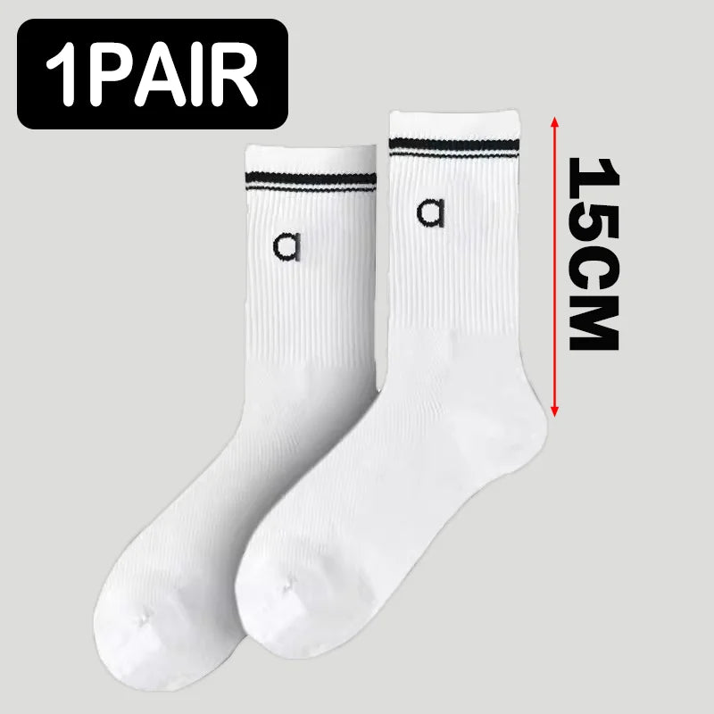 5 Pairs A* Premium Cotton Breathable Comfy Mid-Tube Unisex Socks for Sports Yoga Fitness All Season Pure White Couple Matching-belleandkai.com