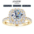 Anziw Real 2CT 8mm Round Moissanite Square Ring 925 Sterling Silver Luxury Brilliant Diamond Wedding Finger Rings Band For Women-belleandkai.com