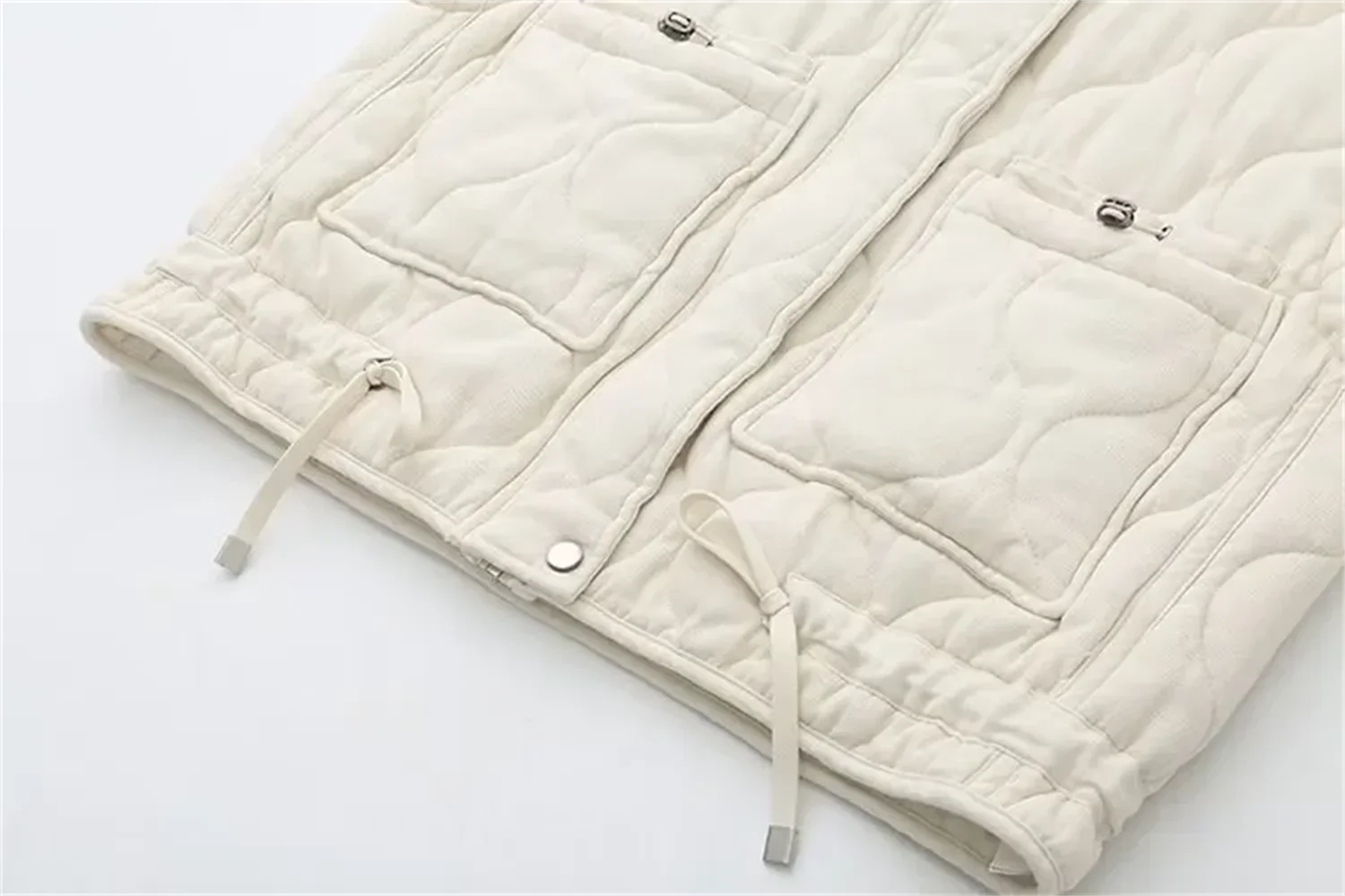 New women's versatile sleeveless stand up collar pocket decoration vest cotton vest loose shoulder jacket-belleandkai.com