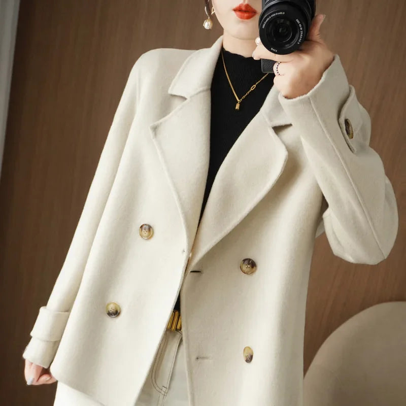 Women's Woolen Coat Short Autumn Winter Loose Fit Suit Collar Outerwear Trendy Fashion Casual Wear Full Sleeve Origin China-belleandkai.com