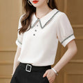 Top for Woman Office Outfits Clothing Black Women's Shirts and Blouses Chiffon Wear To Work Formal Collar Short Sleeve New 2024-belleandkai.com
