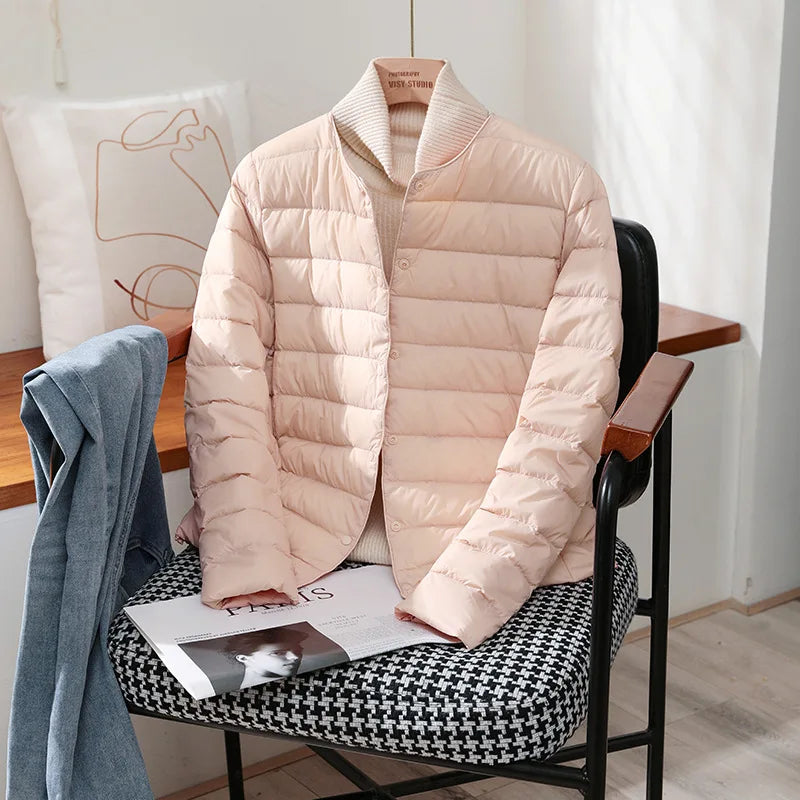 2023 New Arrivals Autumn Winter Warm Women White Duck Down Slim Jackets Female Fashion Ultra Lightweight Packable Puffer Coats-belleandkai.com