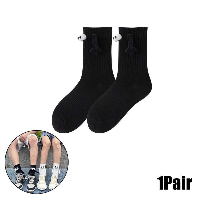Magnetic Socks with Hands Women Men Fashion Black White Funny Cute Cartoon Eyes Couple Mid-tube Socks for Gifts-belleandkai.com
