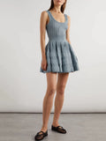 U collar Slim knit short dress temperament elegant hollow A-line women's dresses 2025 Spring New-belleandkai.com