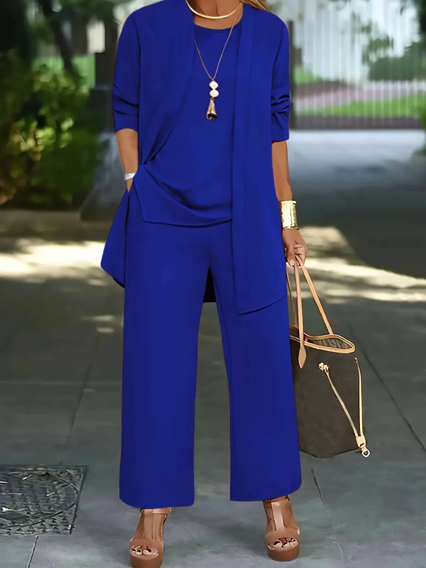 Plus Size Women's Loose-Fit Long Sleeve Vestbell Bottoms New Spring Autumn Suit Fashion Outfit Three-Piece Set Clothing-belleandkai.com