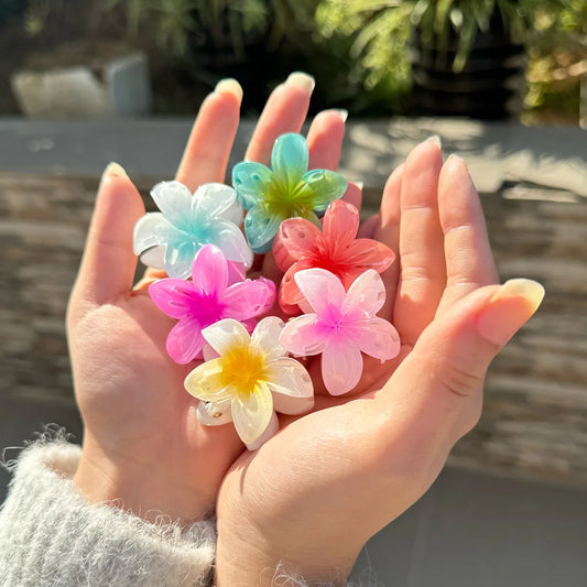 6Pcs Hawaiian Gradient Hair Clips Flower Hair Claws Women Hair Accessories Small Size Fashion Headwear Hairpin Crab Barrette-belleandkai.com