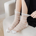 Women Transparent Black Heart Pattern Socks Ultra-thin Elastic Crystal Silk Socks Nylon Fashion Ladies Summer Short Ankle Socks-belleandkai.com