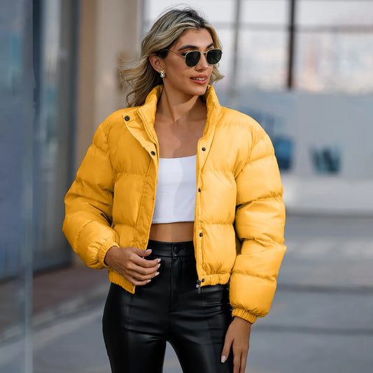 Autumn and winter Women's Clothing short-style Quilted Coats long-sleeved high-necked warm coat loose casual cotton coat Jackets-belleandkai.com
