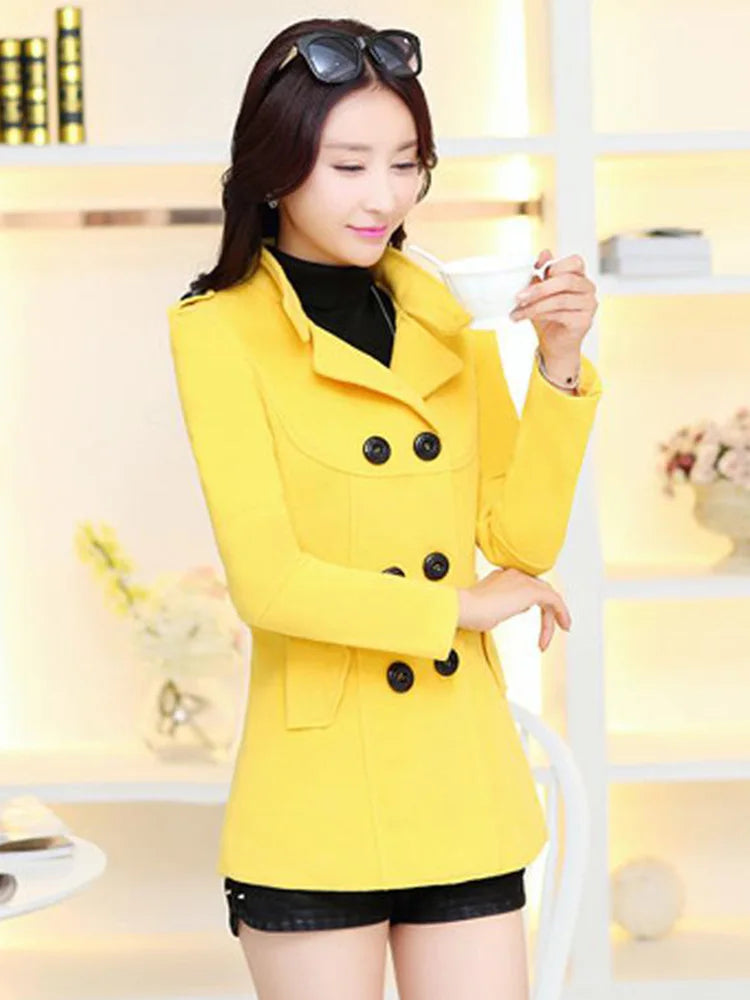 New Autumn Winter Woolen Coat Women Slim Double Breasted Medium Long Wool Blend Warm Female Overcoat Winter Coat Jacket-belleandkai.com