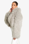 Women's Light gray Mongolian Fur Jacket – Real Sheepskin, Fluffy Short Coat, Winter Fashion Outerwear for Elegant Look-belleandkai.com
