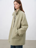 ZIQIAO Petite Size Versatile Casual Long Windbreaker for Women 2025 Spring New Barn Style Green Coat Trench 25ZQ91099-belleandkai.com