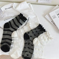 Women Transparent Black Heart Pattern Socks Ultra-thin Elastic Crystal Silk Socks Nylon Fashion Ladies Summer Short Ankle Socks-belleandkai.com