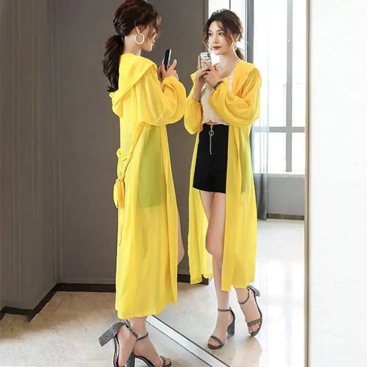 Over-knee Sun Protection Clothes for Women Mid-length Chiffon Shirt New Summer Breathable Thin Style Loose Protection Clothes-belleandkai.com