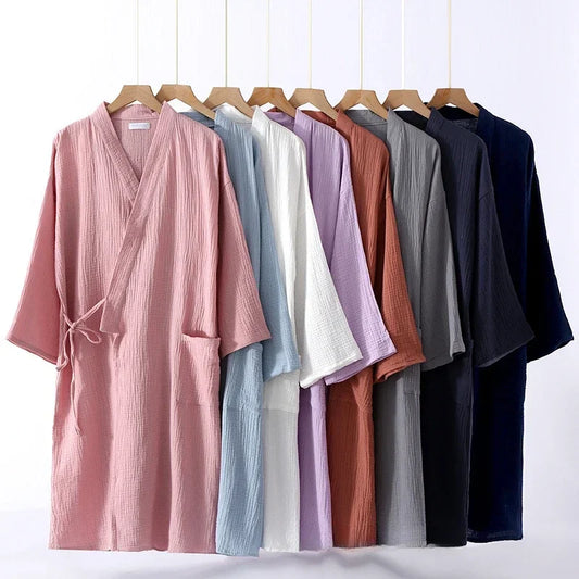 Loose Plus Size Women Homewear Nightgown for Autumn Robes for Women Multi Colors Long Sleeves Kimono Cotton Bathrobes-belleandkai.com
