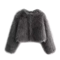 Spring Women's Cardigan Jacket Round Neck Pocket Fur Coat Solid Loose Suede Jacket Streetwear Vintag Outerwear-belleandkai.com