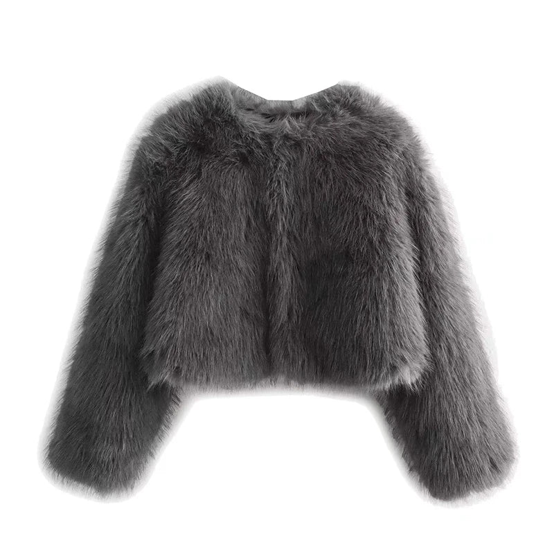 Spring Women's Cardigan Jacket Round Neck Pocket Fur Coat Solid Loose Suede Jacket Streetwear Vintag Outerwear-belleandkai.com