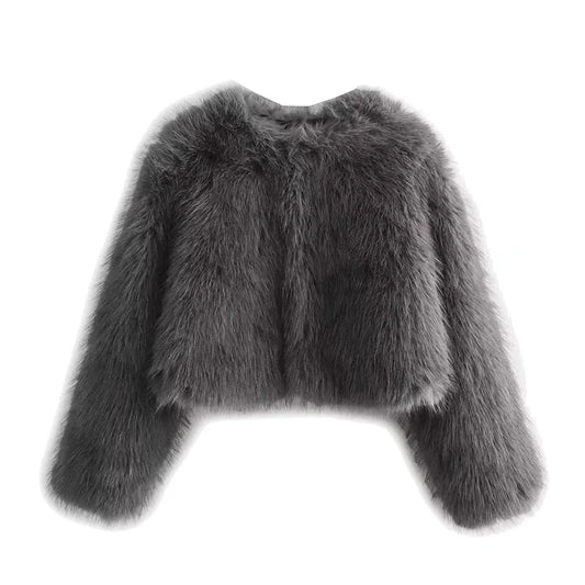 Spring Women's Cardigan Jacket Round Neck Pocket Fur Coat Solid Loose Suede Jacket Streetwear Vintag Outerwear-belleandkai.com
