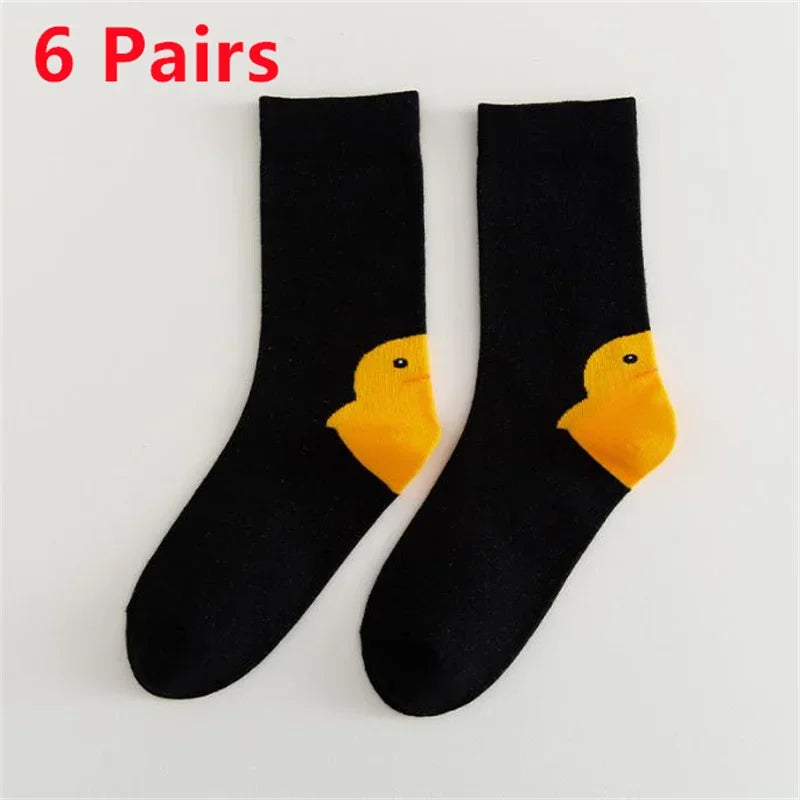 10 Pairs Cartoon Women Socks Fashionable And Versatile Cute Design Funny Goose Breathable Soft Comfortable Women Casual Socks-belleandkai.com