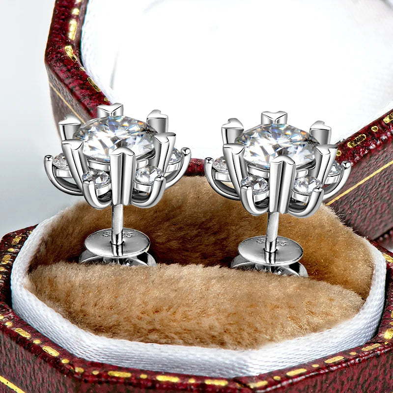 S925 silver moissanite snowflake earrings for women, fashionable and classic 6-claw design as a Valentine's Day gift for friends-belleandkai.com