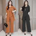 Plus Size Women's Loose-Fit Long Sleeve Vestbell Bottoms New Spring Autumn Suit Fashion Outfit Three-Piece Set Clothing-belleandkai.com