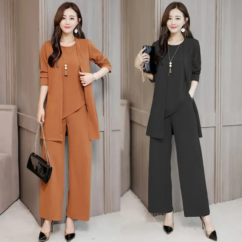 Plus Size Women's Loose-Fit Long Sleeve Vestbell Bottoms New Spring Autumn Suit Fashion Outfit Three-Piece Set Clothing-belleandkai.com