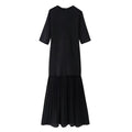 TRAFZA Women Elegant Half Sleeves O-Collar Pleated Dress Spring Woman Rear Zipper Splicing Vintage Casual Knitted Long Dress-belleandkai.com