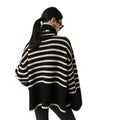 Women's Striped Turtleneck Sweater2023New Autumn and Winter Loose Design Niche Knitwear Pullover Coat-belleandkai.com