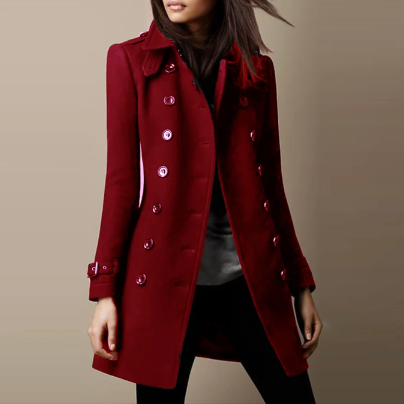 Streetwear Women Jackets Lined Double-breasted Ladies Loose Wool Overcoat Elegant Lapel Solid Pocketed Coats For Autumn Winter-belleandkai.com