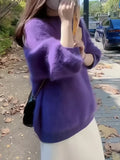 Purple Sweater Top Women's Autumn  Winter Plush Fluffy Soft Loose Hair Pullover Sweater Jumper Streetwear Y2k-belleandkai.com