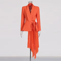 Designer Solid Spliced Ruffles Blazer For Women Notched Collar Long Sleeve Patchwork Lace Up Slim Runway Coat Female Fashion-belleandkai.com