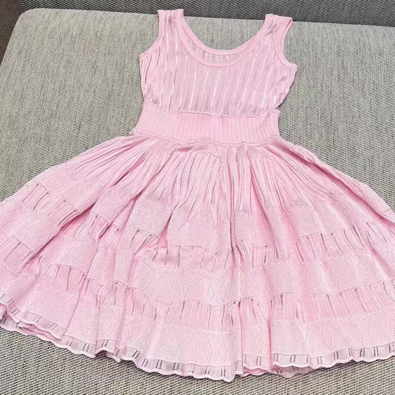 U collar Slim knit short dress temperament elegant hollow A-line women's dresses 2025 Spring New-belleandkai.com