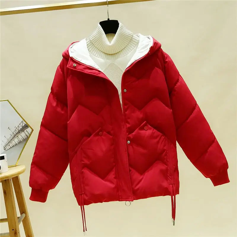2024 New Winter Coat Women Down Cotton Jacket Lightweight Warm Loose Cotton Padded Jackets Casual Black Red Outerwear Female-belleandkai.com