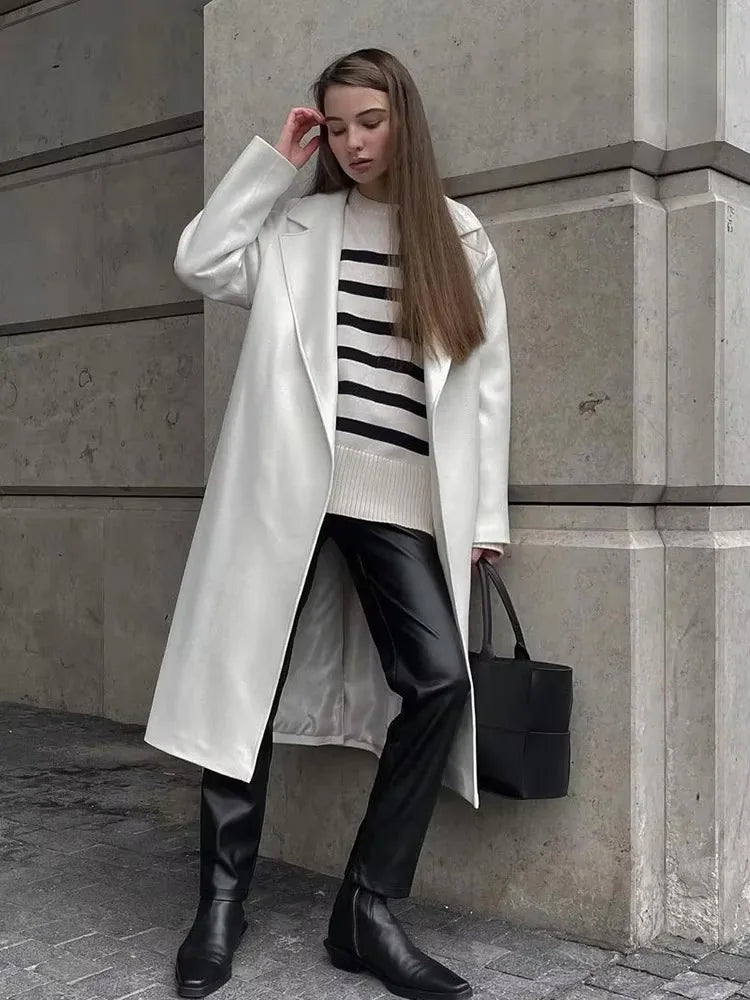 TRZA Fashion Oversized Striped Pullovers Women Knitted Basic Autumn Winter Loose-Fitting Thick Jumpers Sweaters Female Clothing-belleandkai.com