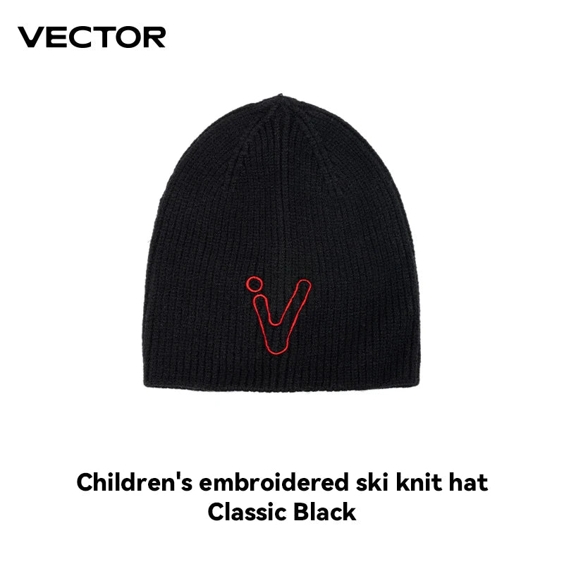 VECTOR Children's Embroidered Ski Knitted Hat Solid Color for Warmth, Warmth, Comfort, and Skin Friendly Trend Versatile-belleandkai.com