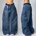 Streetwear Fashion New Multi-pocket Washed Baggy Jeans Men And Women Y2K Hip-hop Harajuku Casual Gothic High Waist Wide Trouser-belleandkai.com