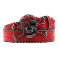 Skull Rhinestone Belts For Women Men Y2K Leather Strap Crystal Studded Western Cowgirl Cowboy Diamond Bling Bling Belt-belleandkai.com