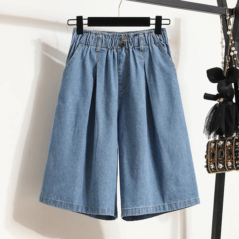 High Waist Wide Leg Loose Denim Shorts Women 2024 Summer New Arrivals Half Length Blue Color Jeans Shorts Korean Casual Jeans-belleandkai.com