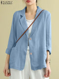 Women's Autumn Cotton Coats ZANZEA Fashion Lapel Neck Long Sleeve Blazer Thin Jackets Casual Officewear Suits OL Work Outwears-belleandkai.com