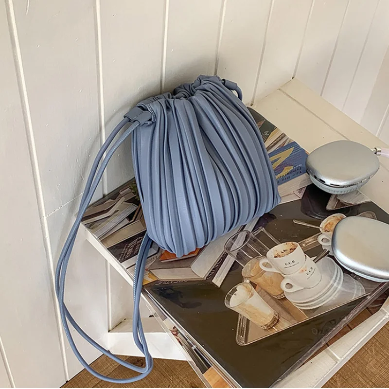 Brand Striped Leather Shoulder Bag Luxury Designer New Soft High-end Pleated Purse Drawstring Fashion Versatile Crossbody Bag-belleandkai.com